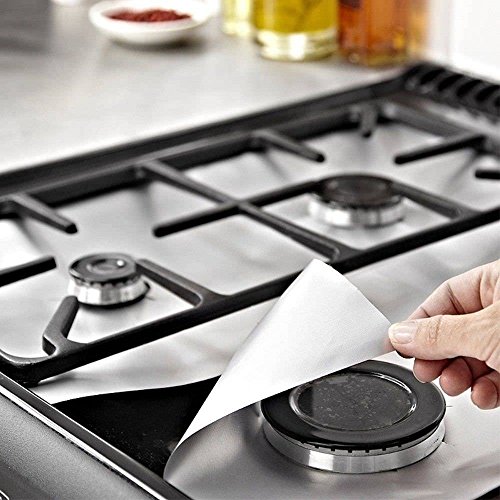 Preisvergleich Produktbild 8 x Wiederverwendbare Universal-Teflonplatten Gas-Kochfeldschutz Liner Antihaftbeschichtung Folie Gasherd Herd-Herdlinie Easy Clean - Silber