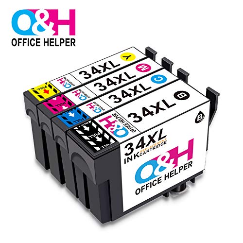 OFFICE HELPER 34XL 34 XL Cartuchos de Tinta Reemplazo para T3471 T3472 T3473 T3474 Compatible para Workforce Pro WF-3720DWF Impresora Workforce Pro WF-3725DWF