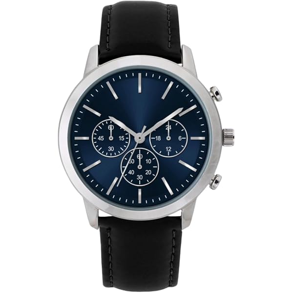 Montre Auriol Homme Vintage Acier Quartz 44mm - Cadran Noir, Bracelet Cuir, étanche 50m - Années 2000, Occasion