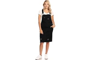 Anna-Kaci Junior Womens Distressed Denim Adjustable Strap Overall Dress