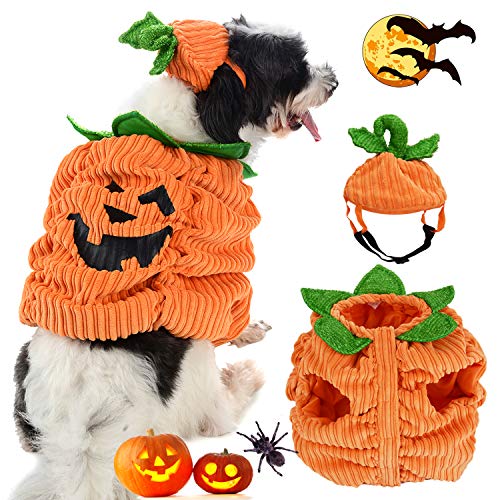 Preisvergleich Produktbild Justdolife Hundebekleidung mit Kürbishut Haustier Hund Kleidung Cozy Apparel Kürbis Design Kreative lustige Haustier Kleidung Hund Halloween Kostüm