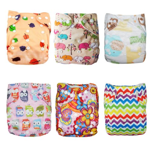 Alva Baby 6pcs Pack Pocket Washable Adjustable Cloth Nappies + 12 Inserts (Girl Color) 6DM09-EU