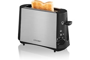 Cloer 3890 Mini tostadora para una rebanada, 600 vatios, "Función descongeladora", Bandeja para las migas, Función de elevación, aislamiento del calor, Carcasa de acero inoxidable, acabado mate
