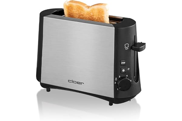 Cloer 3890 Mini-grille-pain pour 1 tranche de toast, Touche Décongélation, Tiroir à miette, Élevateur de tranches de pain, 600 W, Boîtier métallique thermo-isolant finition mate