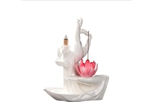 Mayco Bell Zen Lotus - Quemador de Incienso de reflujo con 10 Conos de Incienso de reflujo, Quemador de cerámica para el hogar (Blanco)