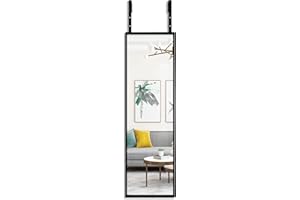 Amazing Tour Over Door Mirror Full Length, 110 x 33cm Wall Mounted Black Mirror Floor Black Full Length for Bathroom Living Room Bedroom Wardrobe