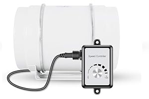 Hon&Guan 8 inch Ventola Aspirazione 200 mm con controllo della velocità variabile, aspiratore per bagno, tenda di crescita, idrocoltura bianco