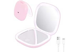 ‎ZAKVOP ZAKVOP LED Taschenspiegel, Kosmetikspiegel 10Fach Handspiegel, Wiederaufladbar Led Spiegel Klein mit 3 Farben, Schminkspiegel mit Beleuchtung, Klappbarer Reisespiegel Mini Spiegel
