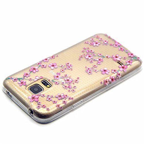 MUTOUREN für Samsung Galaxy S5 Mini Transparent TPU Silikon Schutz Handy Hülle Case Cover [Kratzfeste, Scratch-Resistant] Hülle Schutzhülle Crystal Kirstall Durchsichtig Fall-Abdeckung Etui TPU Bumper Schale – Plum Blumen - 3