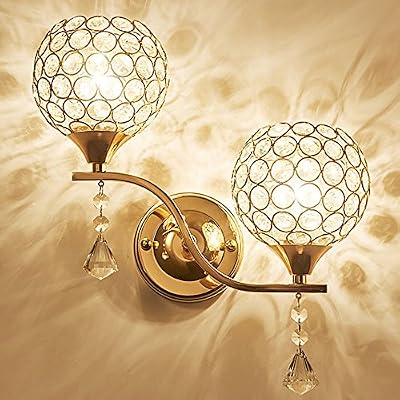 Luniquz Applique LED en Cristal Style Simple Lampe Murale LED Double Tête Moderne Décorative pour Chambre Couloir Chevet Salle (Or)