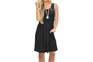 AUSELILY Women's Sleeveless Pleated Loose Swing Casual Dress with Pockets Knee Length