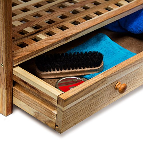 Relaxdays Schuhregal Walnuss H x B x T: 81 x 70 x 27 cm Schuhablage mit Schublade 4 Böden für je 3 Paar Schuhe Holz Schuhschrank mit Griffen zum Tragen und Schubfach zum Ausziehen, geölt, natur - 3