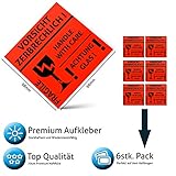 6 Stk. Vorsicht zerbrechlich Aufkleber - Vorsicht Glas - Paketaufkleber - nicht belasten Aufkleber etc. in TOP Qualität als hervorstechendes Warnsymbol