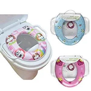 Cuteably Soft Padding Potty Lavatory Seat with Handles - Multicolor - Upto 3 Years (Print May Vary)