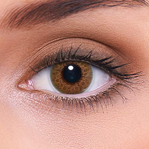 Lentes de contacto marrones naturales 'Marble Brown' de alta cobertura + contenedor de LENZOTICA I 1 par (2 piezas) I DIA 14.00 I sin aumento I 0,00 dioptrías