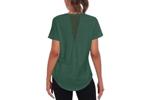 Jlowesun Women's Gym Shirts, Short Sleeve Lightweight Moisture Wicking Quick Dry Back Mesh Loose Fit Sports Tops for Ladies