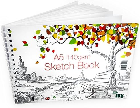 Ivy Stationery A5 Wiro Sketchbook - 30 Pages – 140gsm – Landscape – Made in the UK