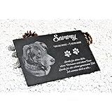 Schiefer Gedenktafel Gedenkstein mit Gravur / Fotogravur + 1 Motiv ca. 30x20 cm für Haustiere: Hund Katze Pferd mit Foto schönes Andenken an die Liebsten - kein Druck! Grabschmuck / Grabplatte mit Charm