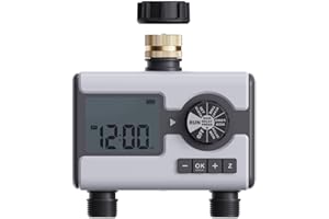 Aqualin Water Timer Digital Programmable Garden Sprinkler Timer 2 Outlet Irrigation System Controller Rain Delay Manual Watering Automatic for Yard