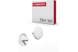 GEDOTEC Fodere per mobili Tappi a vite tondi per trapano a testa PZ2 | H1115 | Coperchi Ø 12 x 2,5 mm | Cappuccio di plastica bianco | punte per fori e mobili in legno - 20 pezzi