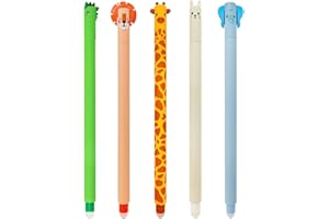 QRKPVHD Lot de 5 stylos gel effaçables avec encre thermosensible, gamme de couleurs d’encre, forme conique, pointe de 0,7 mm, en forme d’animaux(5)
