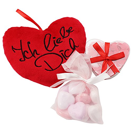 COM-FOUR® Valentinstags Badeset mit Badekugeln, Badekonfetti und Plüschherz, ideal als Partnergeschenk
