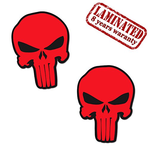 Skino 2 x Adesivi Vinile Stickers The Punisher Skull Teschio Cranio Rot Decal Decalcomania Per Auto Moto Finestrìno Porta Casco Scooter Bici Camper Motociclo Tuning B 30