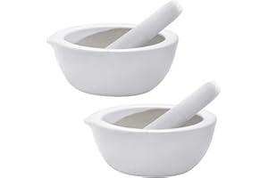 GLAMZA Set di 2 mini pestelli e mortaio, piccoli e compatti, 7 cm, mortaio e pestello, utensili da cucina per macinare spezie ed erbe con facilità, realizzato in porcellana tradizionale (confezione da 2)