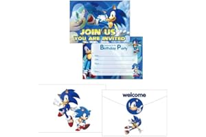 Miotlsy Snoic Carte Invitation Anniversaire Anime Hérisson Cartes d'invitation Invitation Anniversaire Garcon Invitations d'anniversaire Avec Enveloppes et Autocollants pour Fête