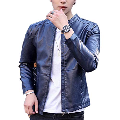 Guiran Hombre Chaqueta Cuero Falso Motocicleta De Cremallera Cazadoras Manga Larga Chaquetas Azul 2XL
