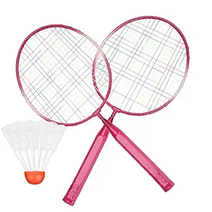 Arnav Koraemon Kids Badminton Racquet Set with Three Plastic Multicolour Shuttles (Red Colour)