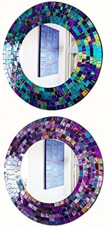 Namaste Round purple or teal mosaic wall mirror 40cm-hand made in Bali-NEW (Purple)
