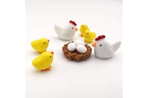 Armena Mini Tierfiguren Henne, Küken, Ei, Hühnernest 10 Stücke Garten Ornamente Henne 2.5X2cm Küken1.6X1.4cm, Weiß Gelb Braun