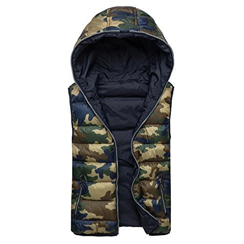 OZONEE Herren Weste Steppweste mit Kapuze Camouflage Militrstil Armee bergangsjacke NATURE 3953 GRN-DUNKELBLAU 2XL