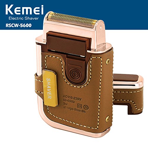 Kemei 2 in 1 Leather Case Men Electric Shaver Reciprocating Rechargeable and Cordless Razor Vintage km-5600 Coffee