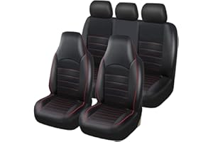 Ensemble de Housse de Siege Voiture Universelle Noir en Simili-Cuir, Couvre Accessoires Interieur pour Camion Camionnette SUV, Rouge
