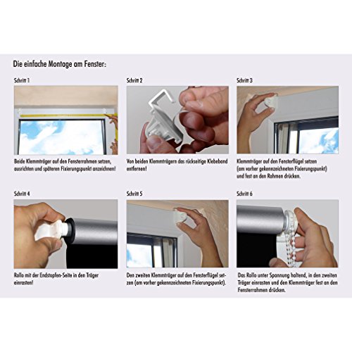 SHINY HOME® Moderne Verdunkelungrollo Jalousie Rollos (BxL, 120x230cm) Vorhang Silberbeschichtung Sonnenschutzrollo Verdunklung Klemmfix Kettenzug ohne Bohren (Schwarz) - 4