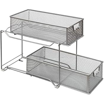 Amtido 2 Tier Sliding Basket Cabinet Organizer Kitchen Bathroom