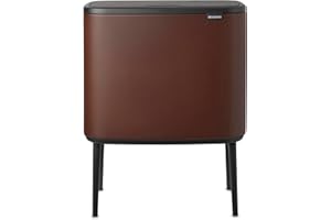 Brabantia - Bo Touch Bin 23+11L - Duży Kosz na Śmieci do Kuchni - Otwieranie Soft-Touch - Podwójny Kosz z Wyjmowanymi Wewnętrznymi Wiadrami - Dołączone Worki na Śmieci - Cosy Brown - 54 x 31 x 68 cm
