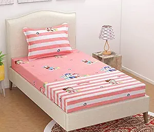 PRIDHI Super Soft Glace Cotton Single Bedsheet with One Pillow Cover for Home, Hotel Bedroom, Kids Bedsheet (60 x 90 Inches, Multi 16)