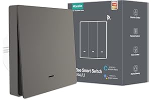MoesGo ZigBee Interrupteur mural Sans Fil Intelligent Aucun Fil Neutre Requis, Aucun Condensateur Requis, Fonctionne avec Smart Life, Alexa, Google Home, Hub Tuya ZigBee Requis, 1 Gang, Gris