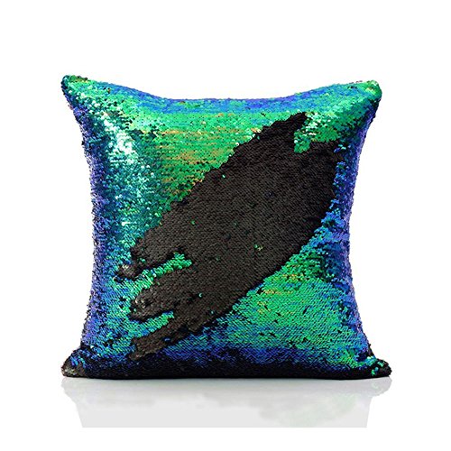 Homelava Pailletten kissen Glitzer Pailletten Kissenbezug Startseite Schlafzimmer Sofakissen Kissenabdeckung 40x40cm,Grün + Schwarz