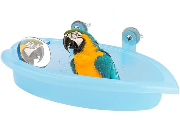 Baignoire Perroquet Cute Pet Bird Baignoire Box Bird Douche Baignoire Accessoires avec Miroir Cage Oiseau Jouet Accessoire Bleu