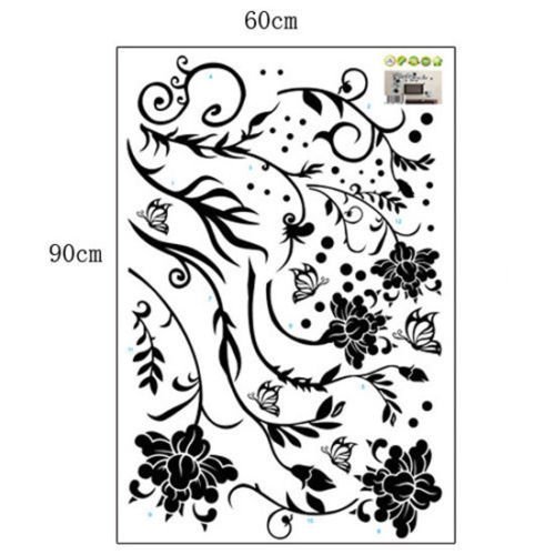 HALLOBO® XXL Wandtattoo Blumenranke Schwarz Rebe Wandaufkleber Schmetterlinge Wandsticker Wall Sticker Wohnzimmer Schlafzimmer Deko Versand aus Deutschland - 4