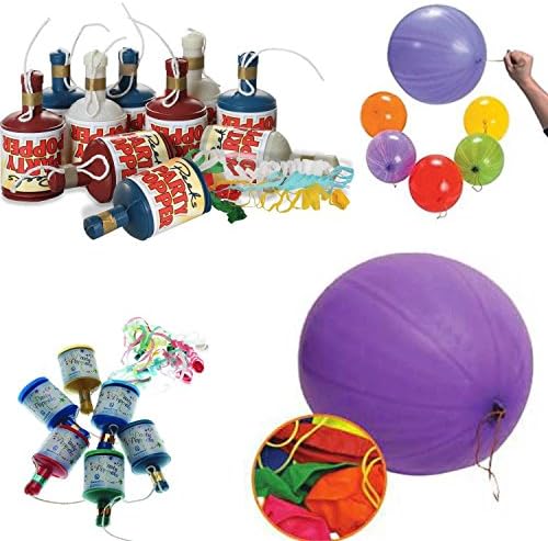 Job Lot Party Poppers Punch Balloons Boys Girls Party Supplies Bag Fun Activity - Includes 36 Party Poppers &amp; 15 Punch Balloons