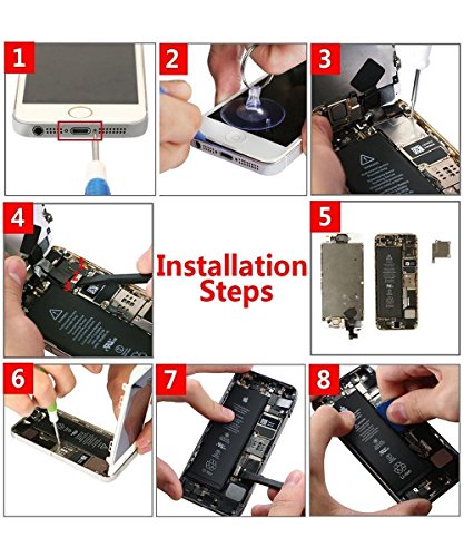 Batterie Compatible pour iPhone 5S Li-ion 1560mAh avec Kits d outil de R  paration Feuille en verre tremp   Manuel de R  paration en Francais et Adh  sif double face Nouveau remplacement de batterie est 0-cycle  24 mois de garantie Production de 2018