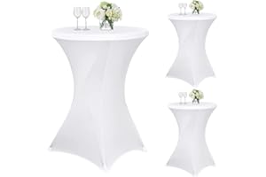 TERUNTRUE 3 Stück Stehtisch Hussen 80cm,Hussen Stehtische weiß für Ø 80-85 cm Stehtische und Bistrotische, Stretch-Tischdecke mit Fußtaschen für Hochzeit Geburtstagsfeier Bankett(80 cm, weiß)