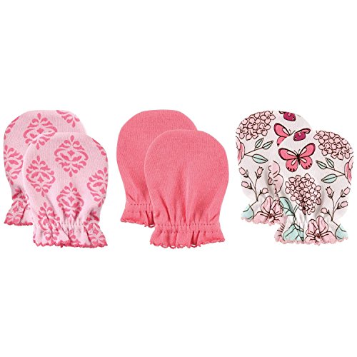 Luvable Friends 3 Pack Baby Scratch Mittens (Pink Flowers)