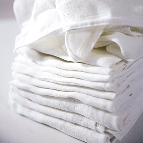 Emma & Noah Mullwindeln, 10er Pack, 100% Baumwolle, Oeko-Tex 100, kochfest 90°C, 70 cm x 70 cm, kuschelig weiche Baby Spucktücher, Farbe: Weiß, ideal als Mulltücher, Stoffwindeln, Molton-Tücher, Stilltuch, Schmusetuch - 2
