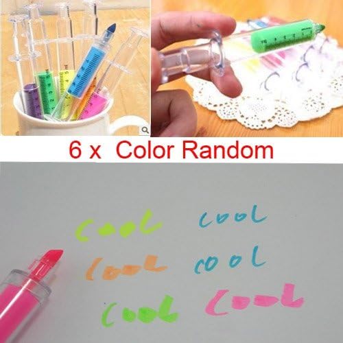 Cool Cargo 6 Pcs Liquid Colorful Highlighter Hospital Syringe Stationery Pen